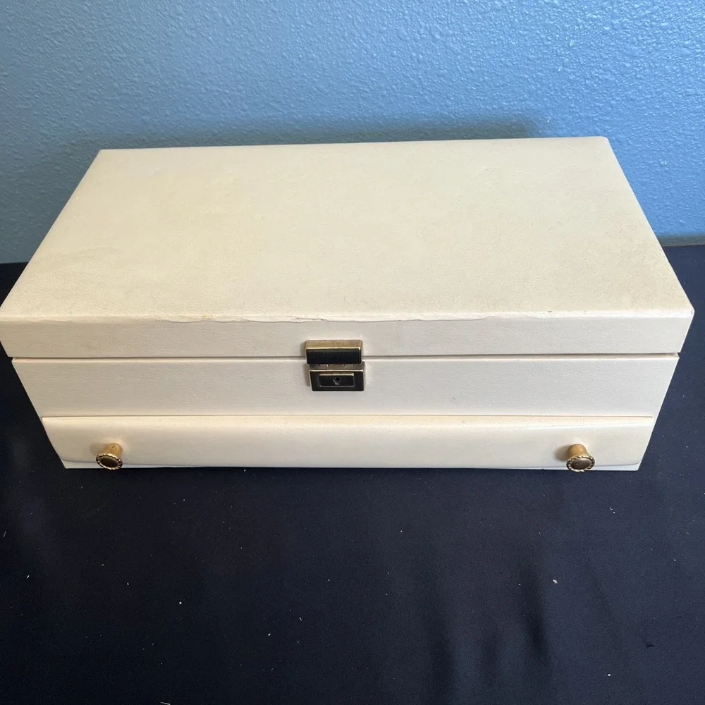 Vtg  Large Lady Buxton Jewelry Box Multi Drawers‎ Mid Century Modern Blue Velvet
